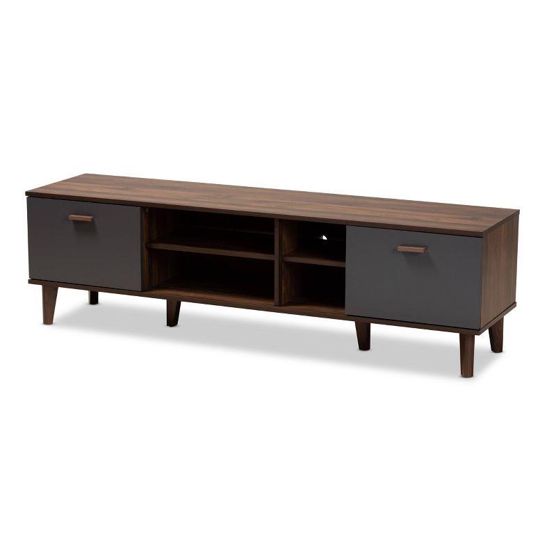 Moina Two-Tone Walnut and Gray TV Stand with Cabinets