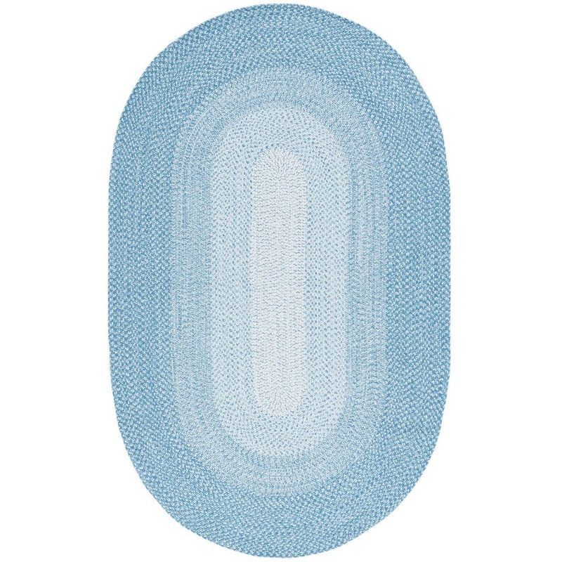 Aqua Oval Braided Reversible Synthetic Area Rug, 3' x 5'