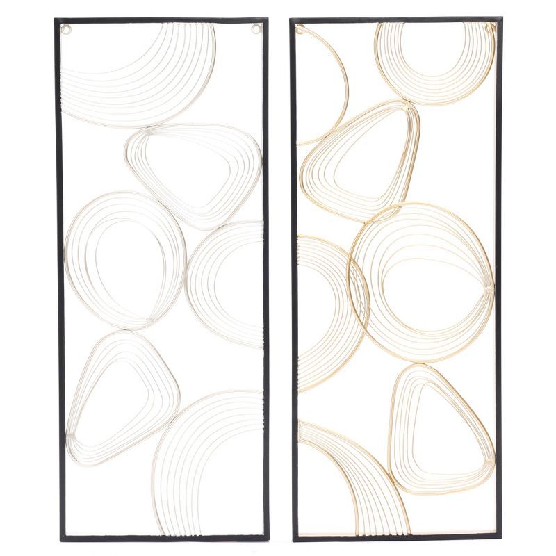 Gold and Silver Abstract Rectangular Metal Wall Art Set