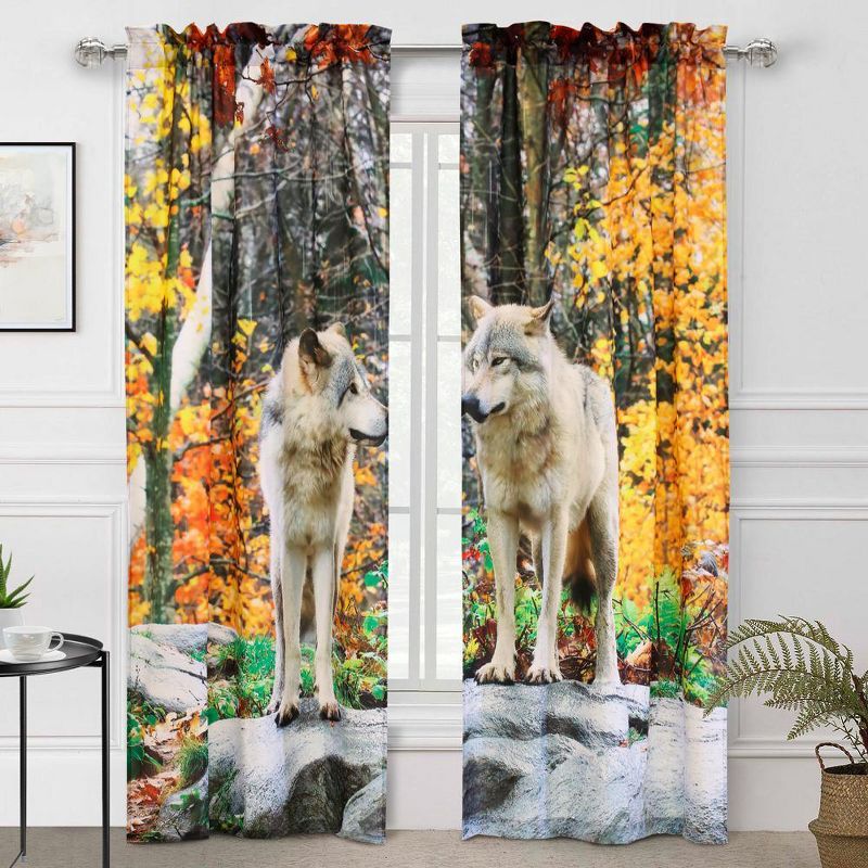 Mighty Wolves Multicolor Polyester Light-Filtering Curtain Panels