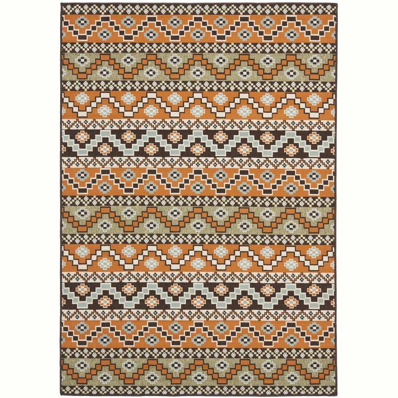 Terracotta and Chocolate Rectangular Synthetic Indoor/Outdoor Rug