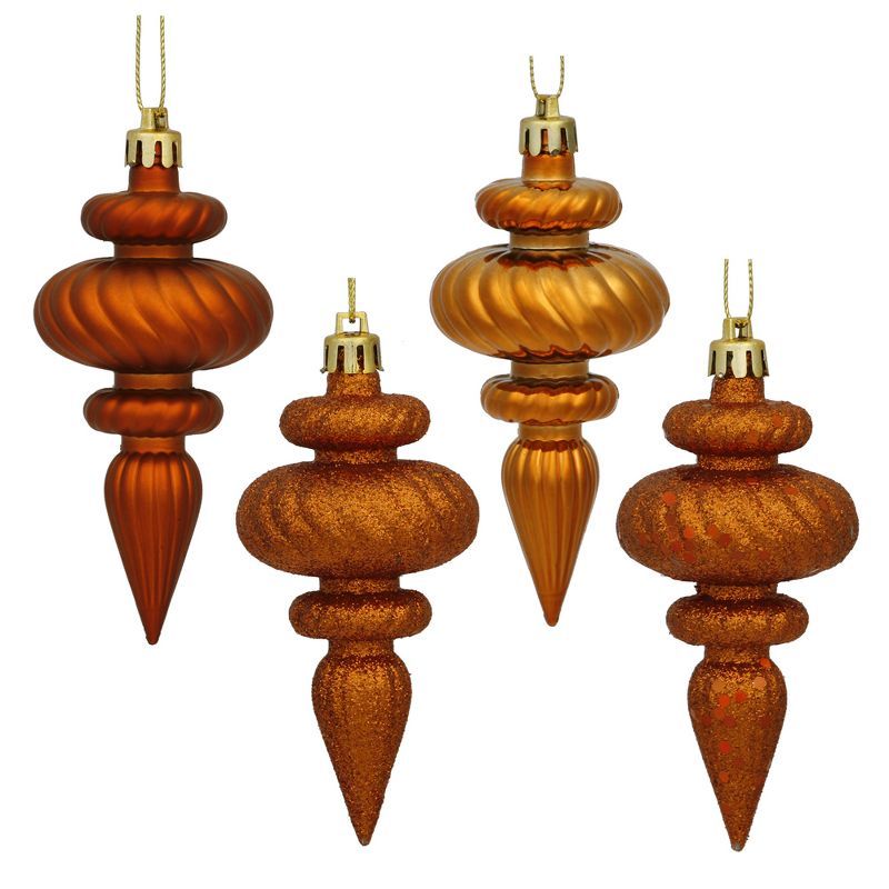 Burnished Orange Shatterproof Plastic Finial Ornaments Set