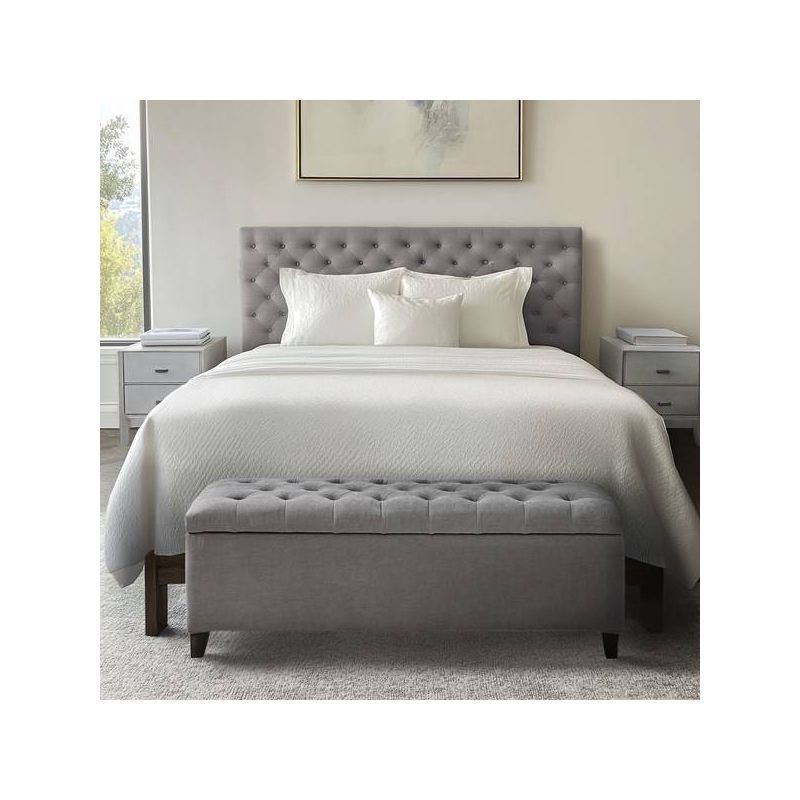 Gray Tufted Birch Storage Bench with Graduated Legs