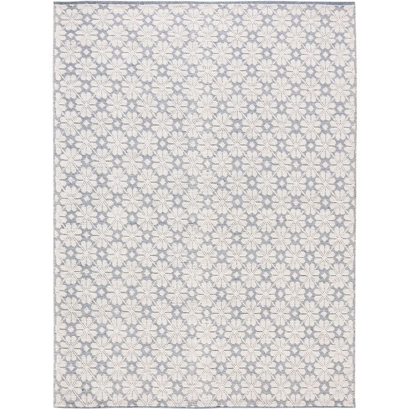 Ivory and Blue Hand-Knotted Wool 8' x 10' Area Rug