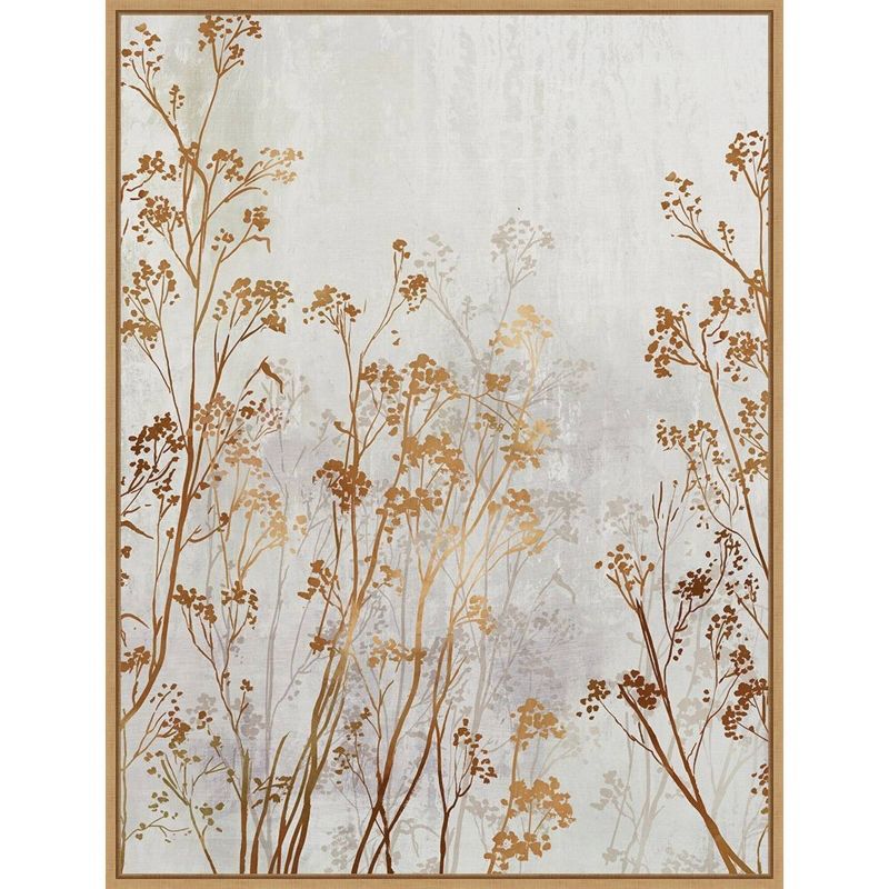 23" x 30" Golden Brown Botanical Canvas Framed Wall Art