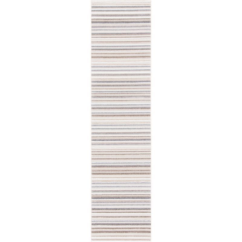 Ivory and Grey Geometric Synthetic Runner Rug, 2'2" x 9'