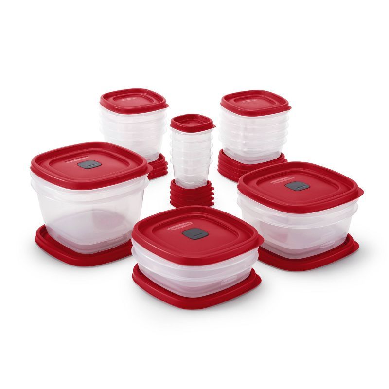 Clear and Red Plastic Food Storage Container Set, 40 Pieces