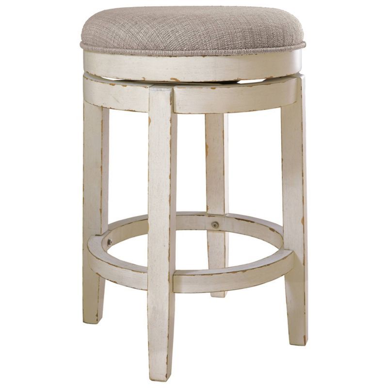 Realyn 24" White Wood Backless Swivel Barstool