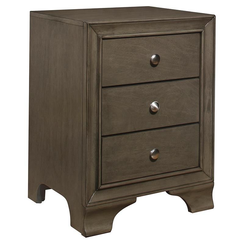 Gray Transitional 3-Drawer Wood Nightstand with USB Ports