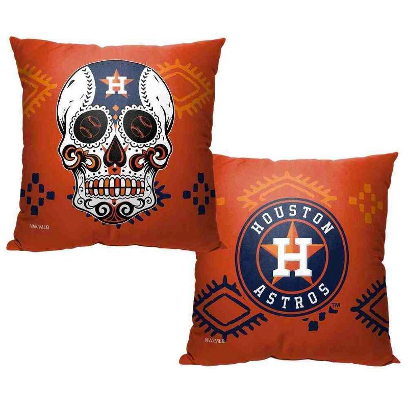 Houston Astros Orange Polyester Candy Skull Throw Pillow 18x18 Inches