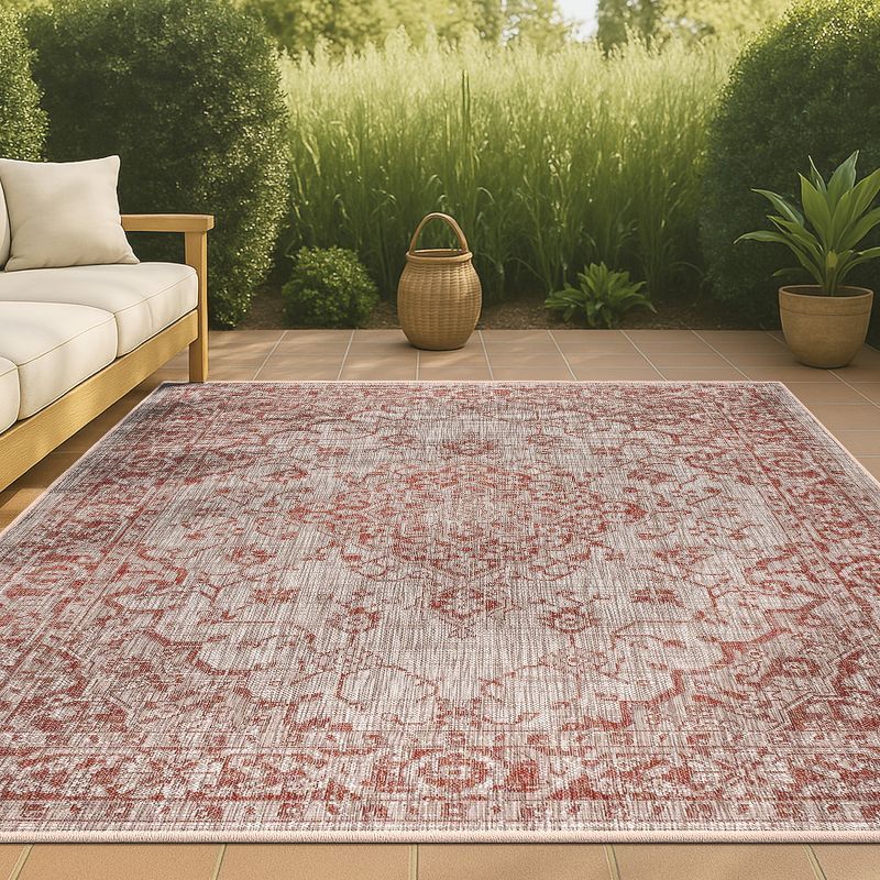 Rozetta Red and Taupe Synthetic Medallion 4' x 6' Area Rug