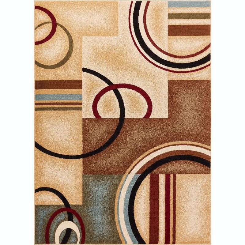 Ivory and Beige Geometric Synthetic 8' x 10' Area Rug