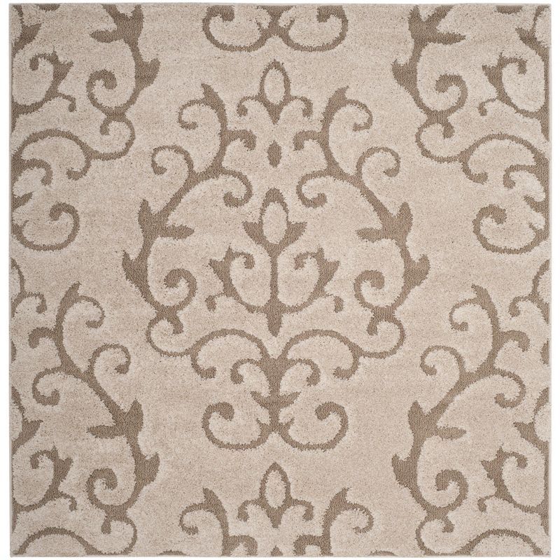 Cream Beige 4' x 4' Square Hand-knotted Shag Rug