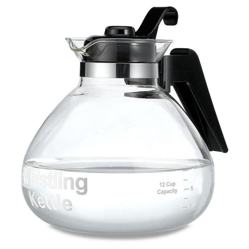 Clear Borosilicate Glass 12-Cup Whistling Tea Kettle