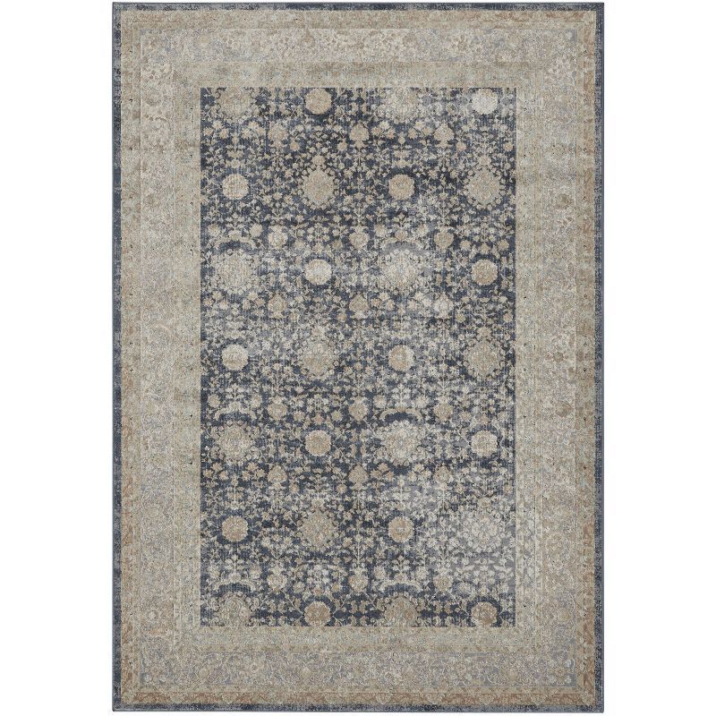 Ivory Floral Chenille 3'11" x 5'7" Non-Slip Rectangular Rug