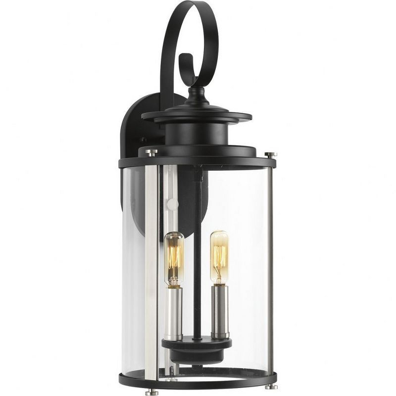 Squire Black and Bronze 2-Light Medium Wall Lantern with Clear Glass Shade