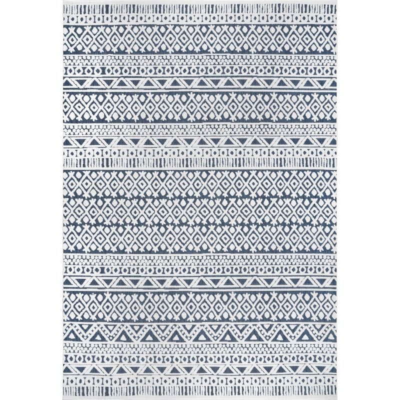 Contemporary Flair Blue Geometric Synthetic Area Rug, 6'7" x 9'