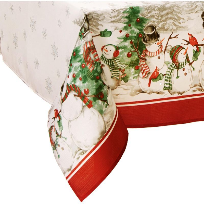 Snowman Winterland Red and Green Polyester Holiday Tablecloth