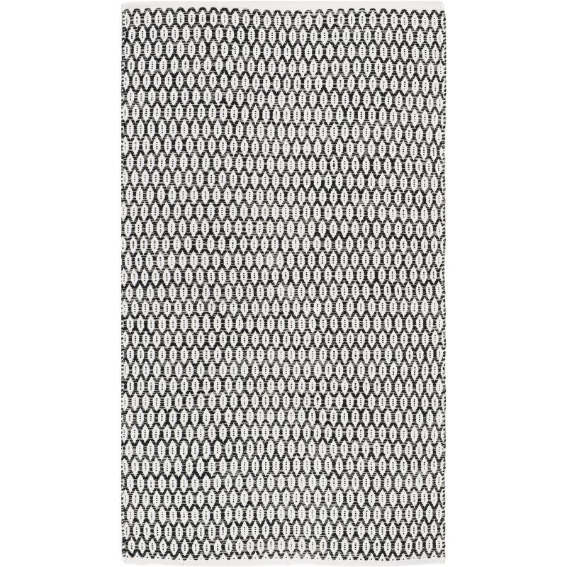 Hand-Woven Black/Ivory Cotton Montauk Flatweave Rug - 2x3 Feet