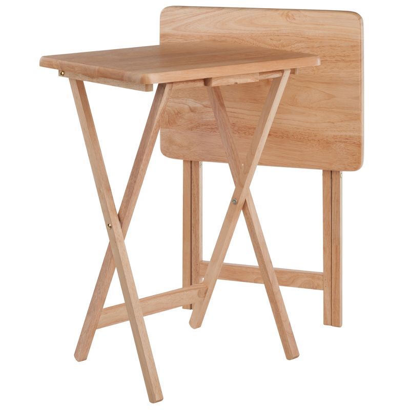 Beige Natural Wood Alex 2-Piece Snack Table Set - Foldable & Versatile