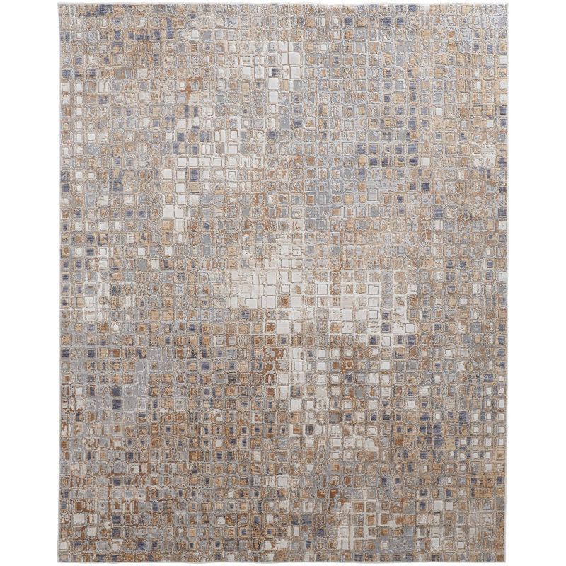 Ivory and Beige Abstract Cotton Synthetic 3x5 Area Rug