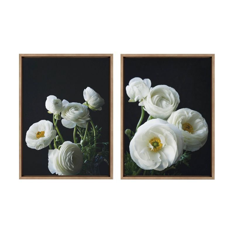 18" x 24" Gold Framed White Ranunculus Canvas Wall Art Set