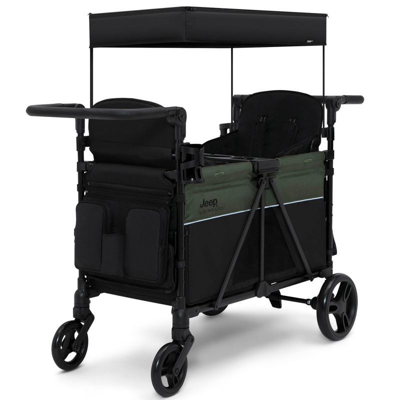 Double All-Terrain Black and Green Steel Stroller Wagon