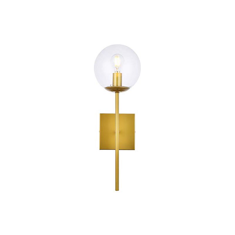 Elegant Neri Dimmable Brass and Clear Glass Globe Wall Sconce