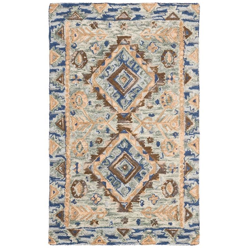 Boho Chic Blue & Beige Hand Tufted Wool Area Rug - 4' x 6'