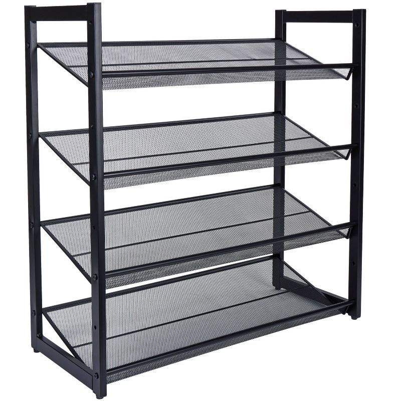 Black Metal 4-Tier Stackable Mesh Shoe Rack