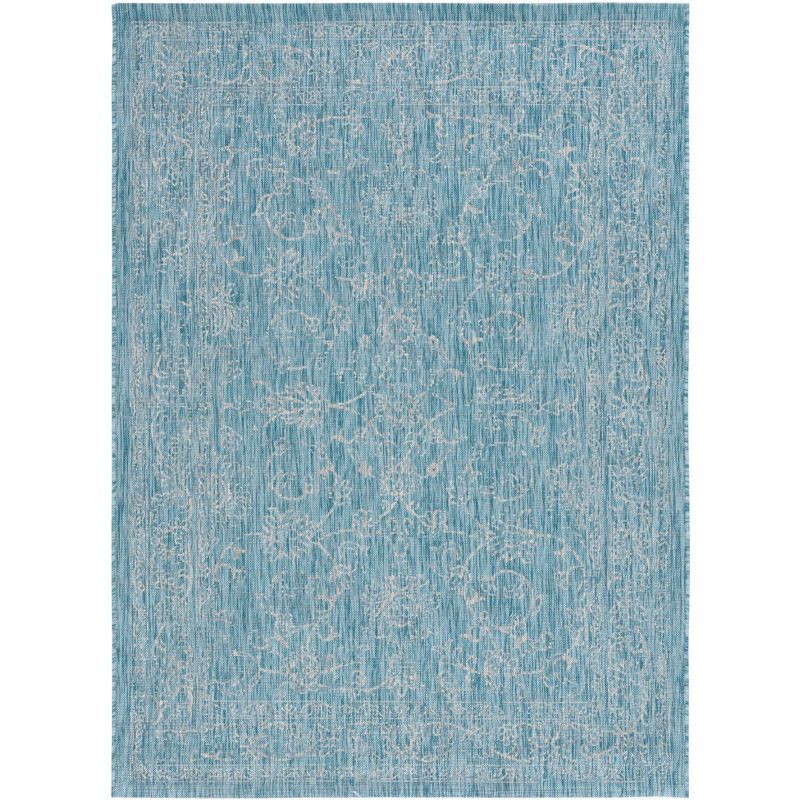 Aqua and Grey Synthetic Flat Woven Indoor/Outdoor Rug