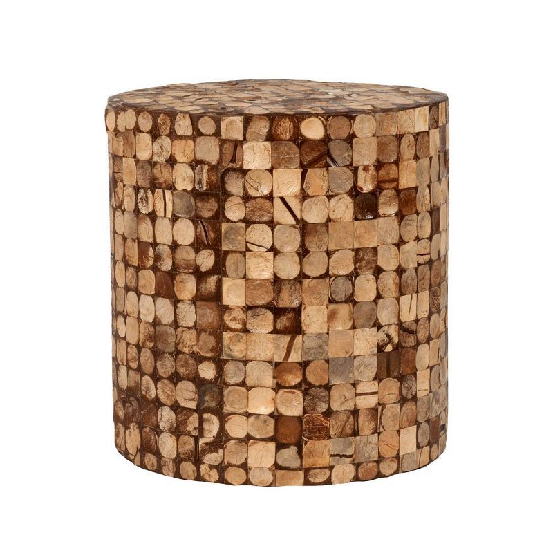 Natural Brown Coconut Shell Mosaic Round End Table