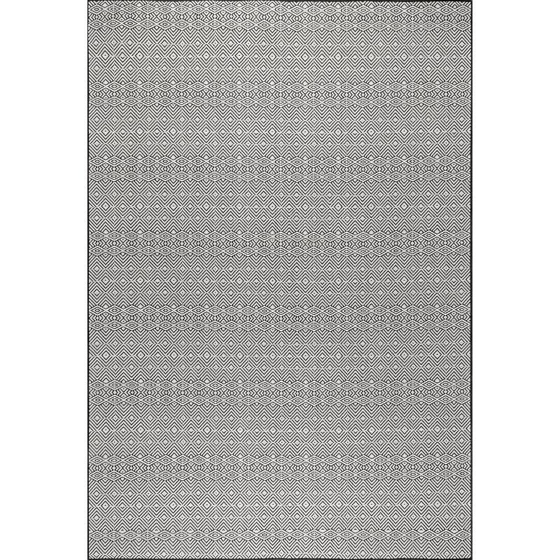 Black Geometric Washable Indoor/Outdoor Area Rug