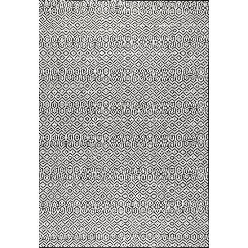 Black Geometric Washable Indoor/Outdoor Area Rug