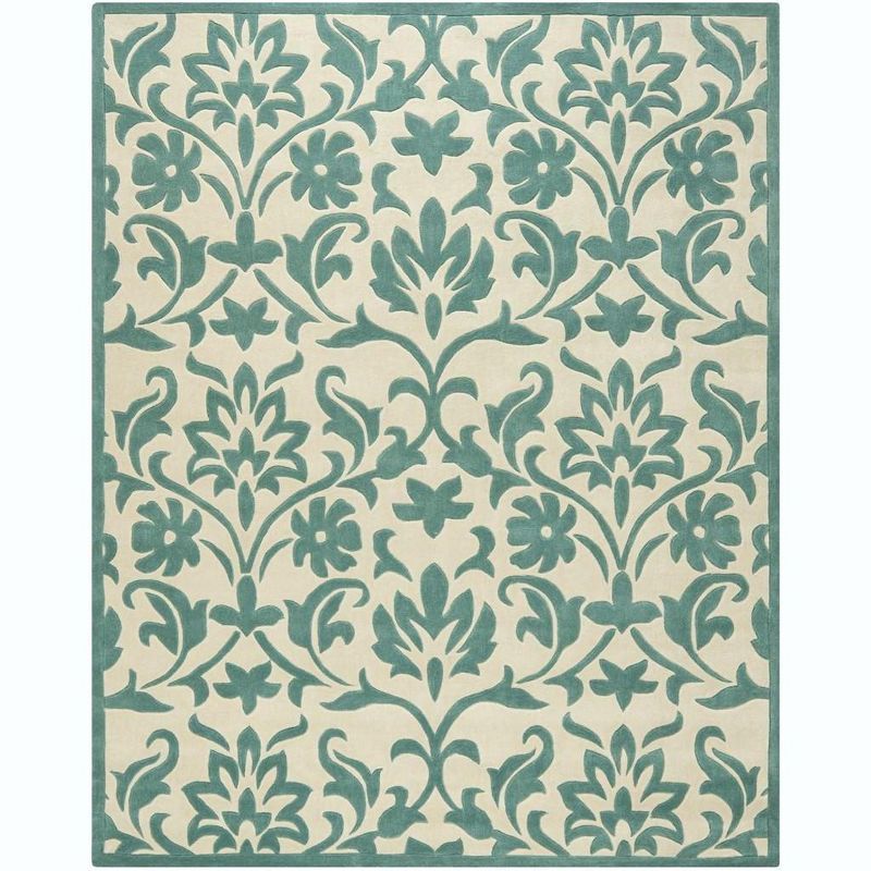 Ivory and Light Blue Floral Hand-Tufted 8' x 10' Area Rug