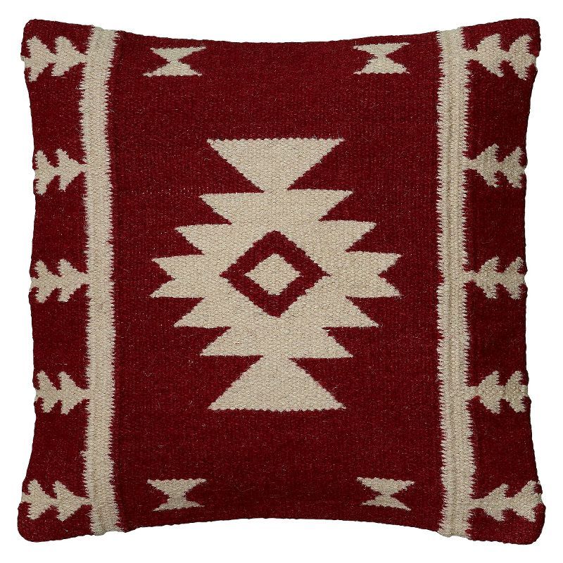 18" Maroon and Ivory Southwestern Wool Throw Pillow