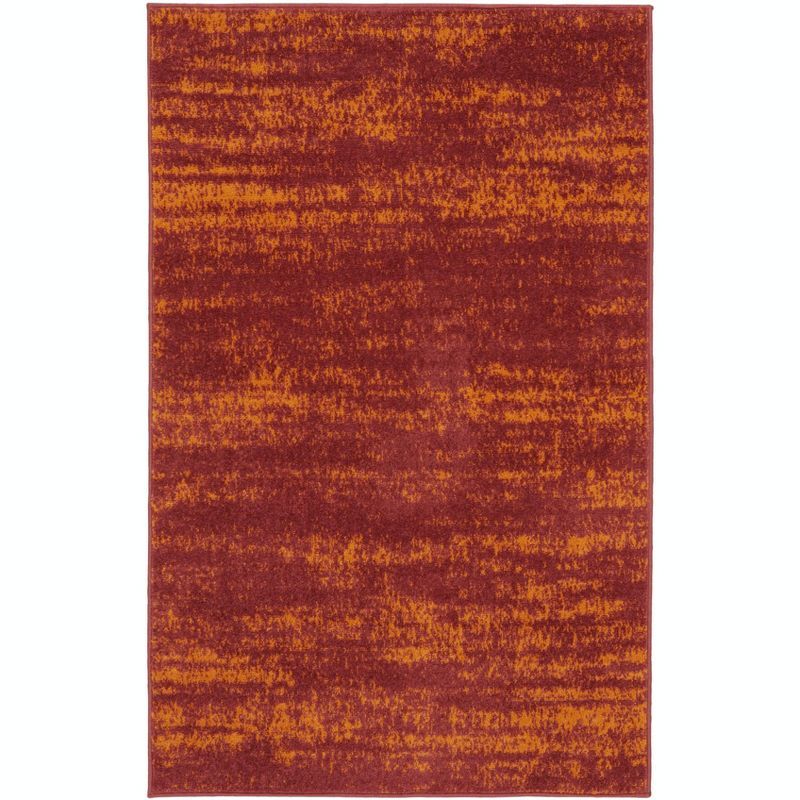 Red Abstract Synthetic Reversible Washable Rug 3' x 5'