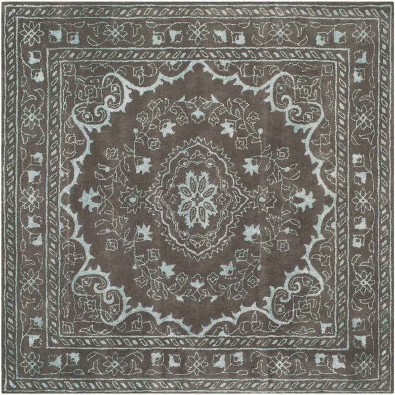 Dark Grey 6' x 6' Square Hand-Tufted Wool Area Rug