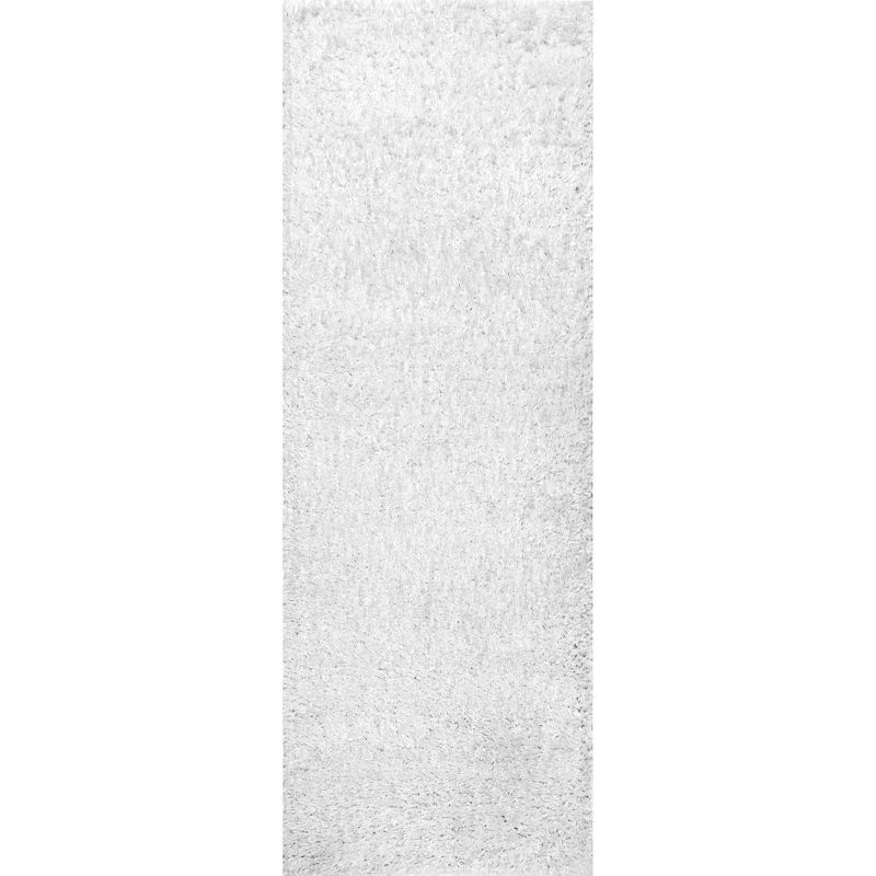 Ivory Solid Shag Reversible Synthetic Runner Rug