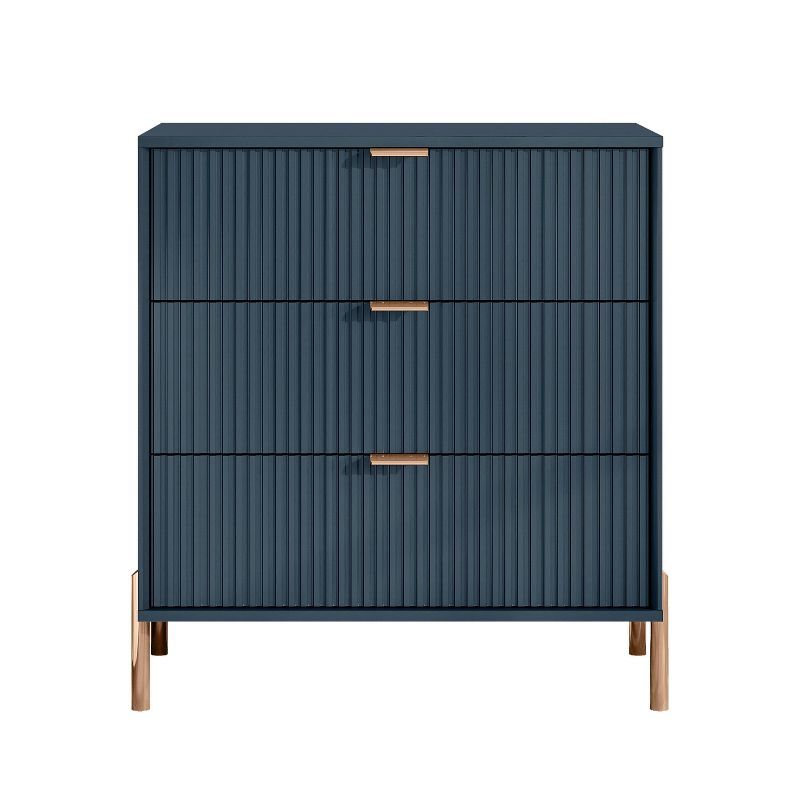 Navy MDF 3-Drawer Nightstand with Rose Gold Accents