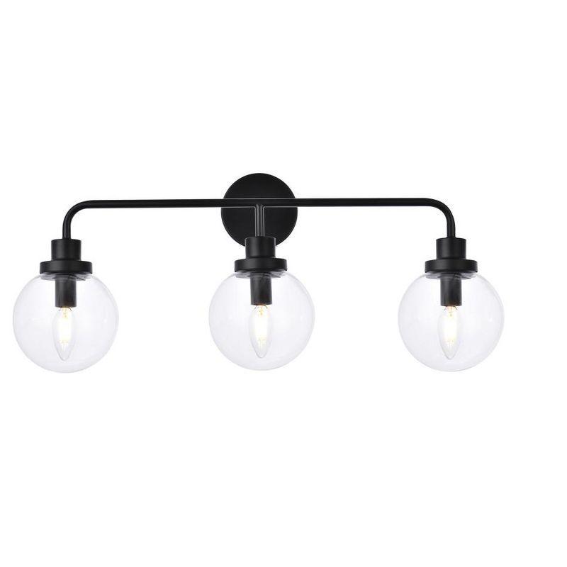 Hanson Dimmable 3-Light Black Metal Bath Sconce with Clear Glass Shade