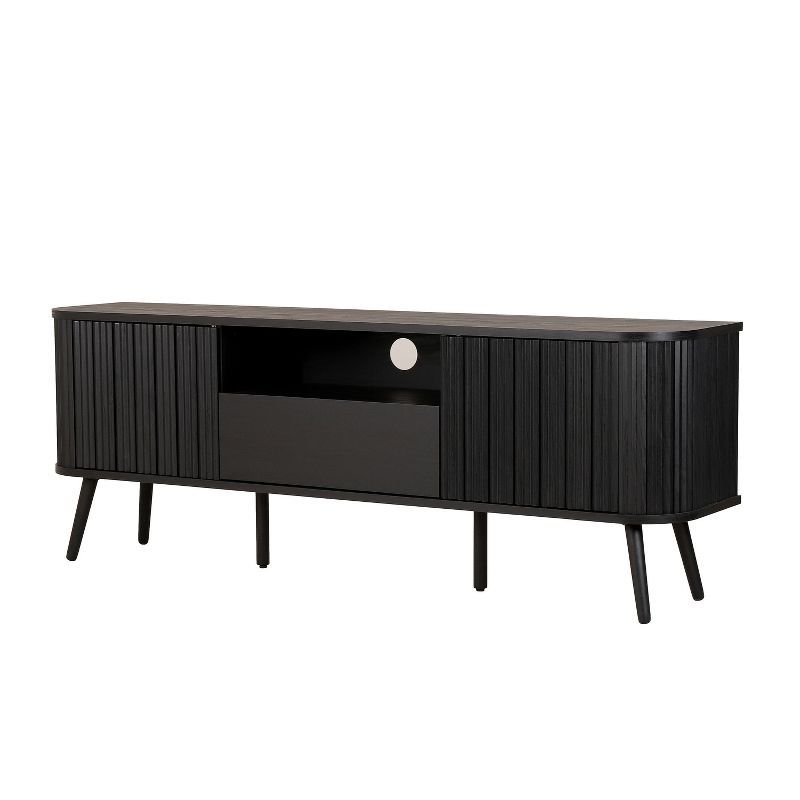 Damien 70" Black Wood TV Stand with Cabinet and Drawer