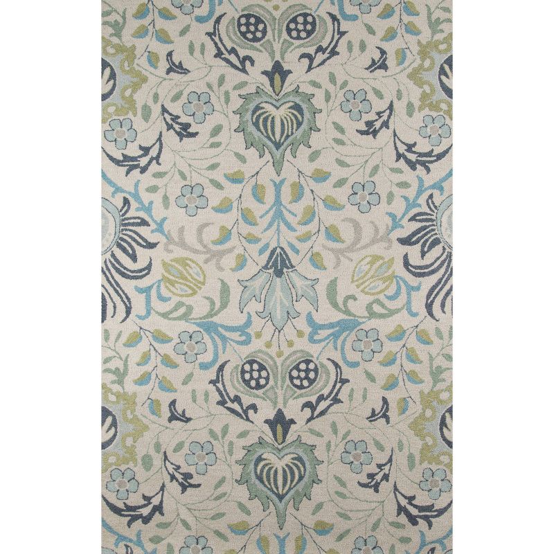 Blue Hand-Tufted Wool Floral Rectangular Rug