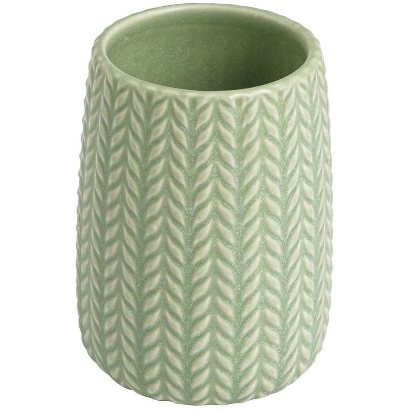 Sage Green Embossed Ceramic Tumbler with Woven Design