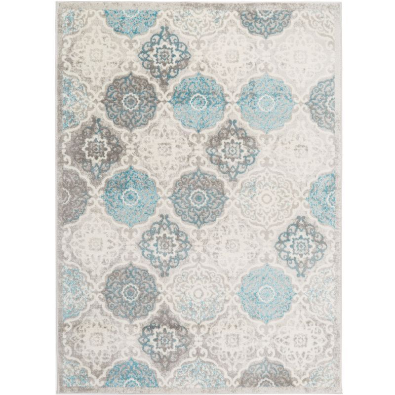 Andorra Gray Medallion Soft Polypropylene Area Rug, 5'2"x7'2"