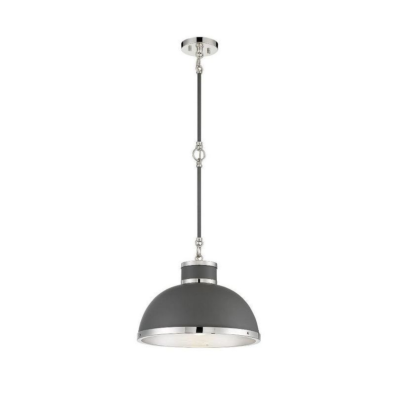 Corning Gray Glass Pendant Light with Polished Nickel Accents