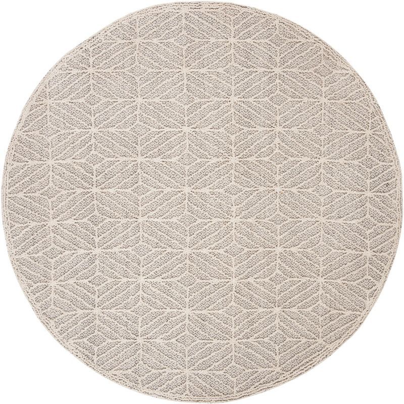 Ivory and Black Hand-Tufted Wool Round Area Rug, 6'