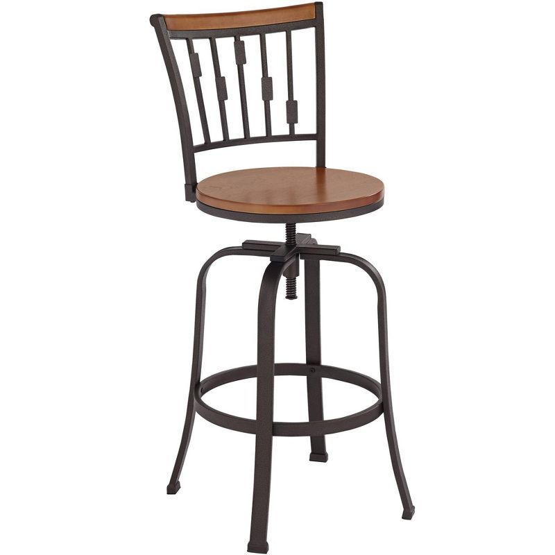 Adjustable Brown Wood and Metal Swivel Bar Stool