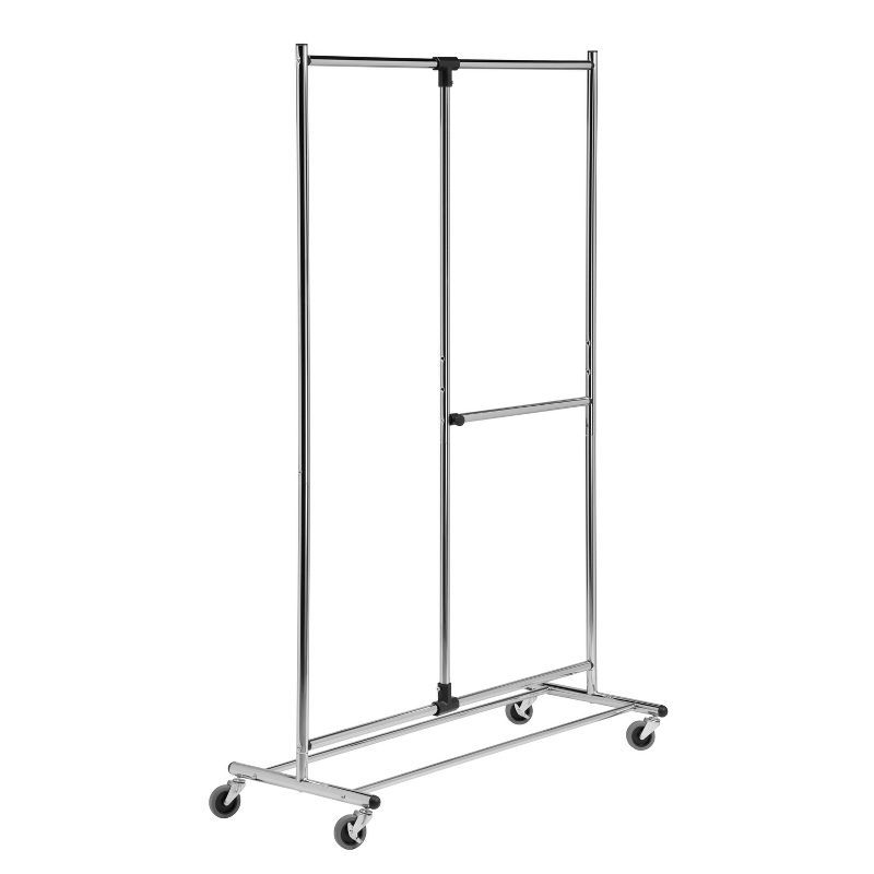 Chrome Adjustable Double Rod Rolling Clothes Rack