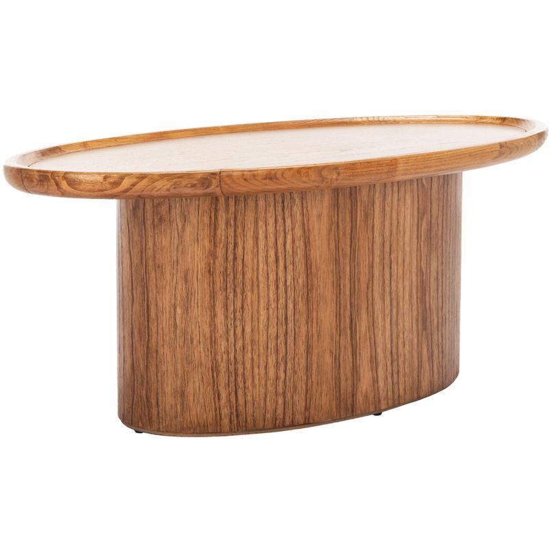 Flyte Natural Wood Oval Coffee Table with Pedestal Base